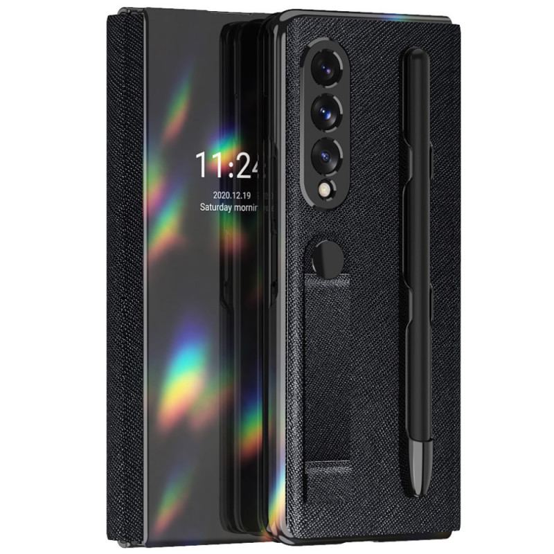 Flip Cover Samsung Galaxy Z Fold 3 5G Miroir Porte-Stylet et Sangle