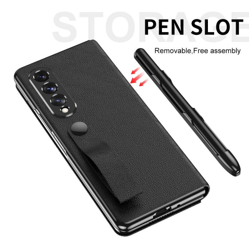 Flip Cover Samsung Galaxy Z Fold 3 5G Style Cuir Litchi Porte-Stylet et Sangle