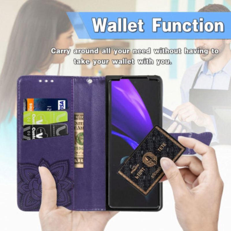 Housse Samsung Galaxy Z Fold 3 5G Papillon Design avec Lanière