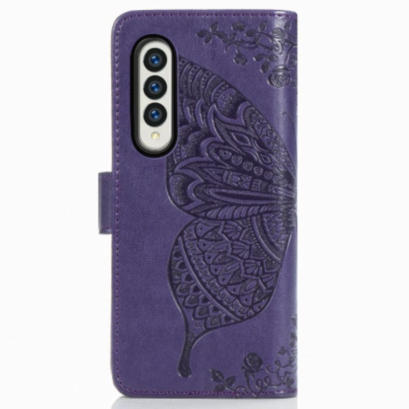 Housse Samsung Galaxy Z Fold 3 5G Papillon Design avec Lanière