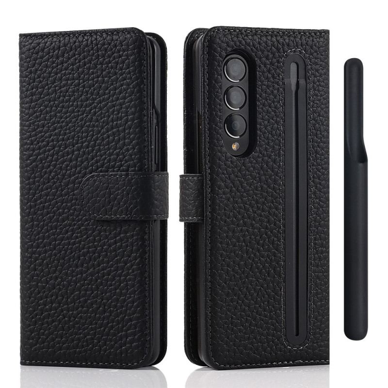 Housse Samsung Galaxy Z Fold 3 5G Véritable Cuir Litchi Porte-Stylet