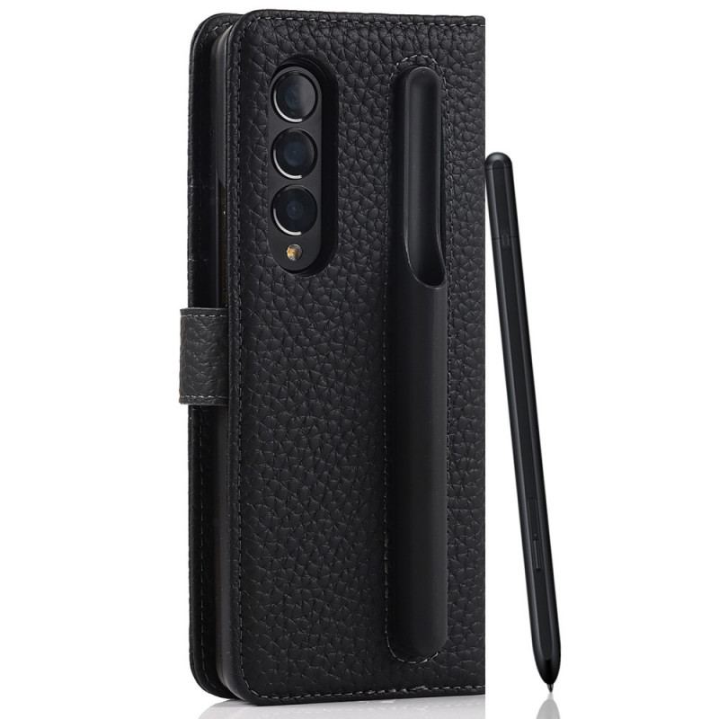 Housse Samsung Galaxy Z Fold 3 5G Véritable Cuir Litchi Porte-Stylet