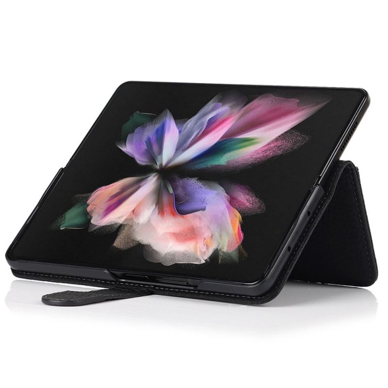 Housse Samsung Galaxy Z Fold 3 5G Véritable Cuir Litchi Porte-Stylet