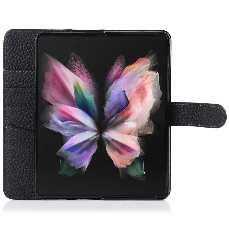 Housse Samsung Galaxy Z Fold 3 5G Véritable Cuir Litchi Porte-Stylet