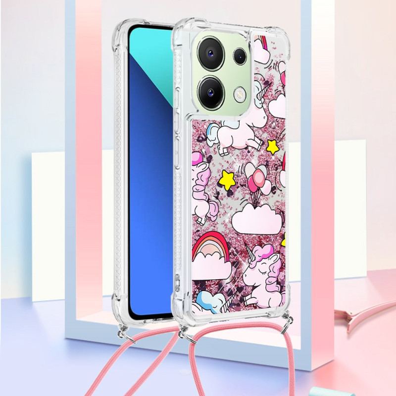 Coque à Cordon Xiaomi Redmi Note 13 4G Paillettes Motif Cartooon