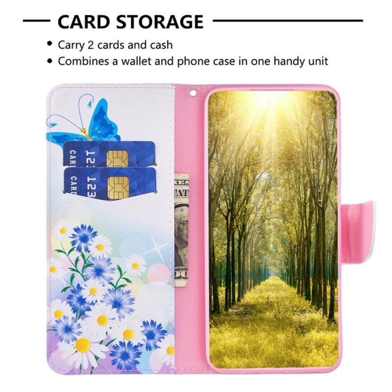 Housse Xiaomi Redmi Note 13 4G Papillon et Fleurs Aquarelle