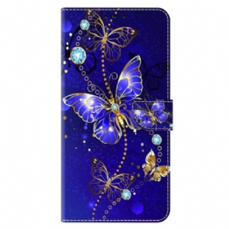 Housse Xiaomi Redmi Note 13 4G Papillons Diamant sur Fond Bleu