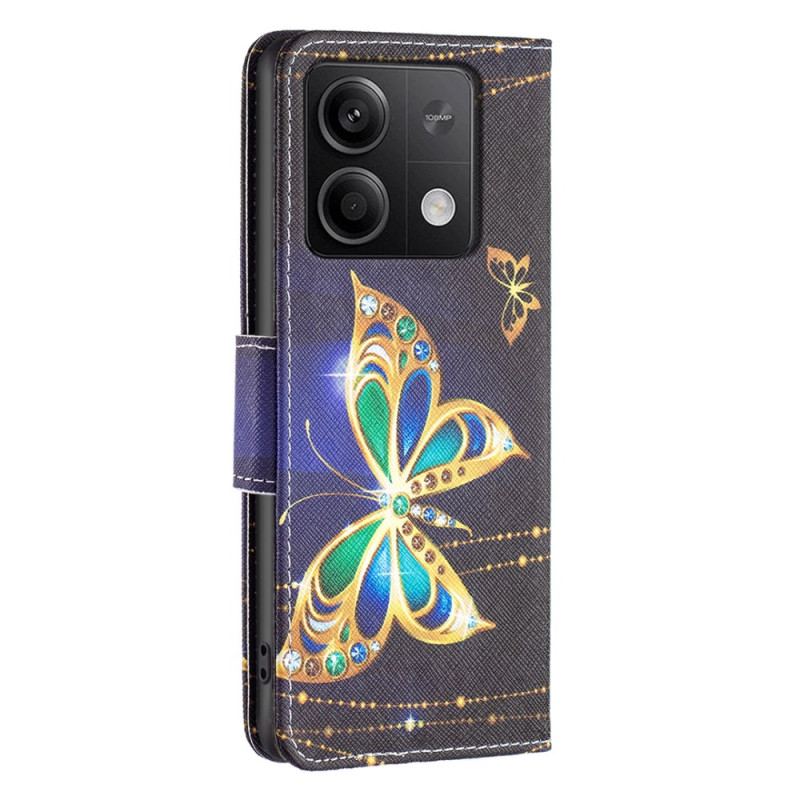 Housse Xiaomi Redmi Note 13 4G Papillons Dorés sur Fond Noir