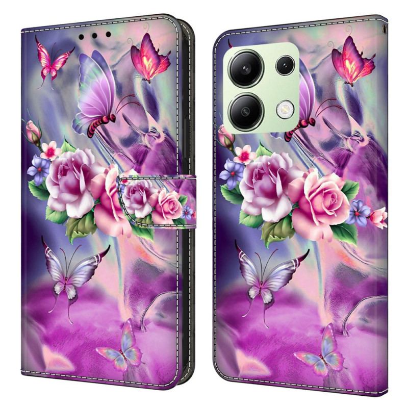 Housse Xiaomi Redmi Note 13 4G Papillons et Fleurs Violettes