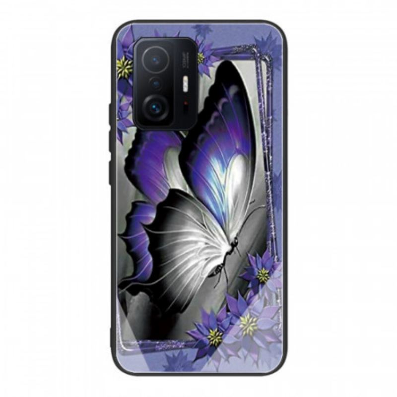 Coque Xiaomi 11T / 11T Pro Verre Trempé Papillon Violet