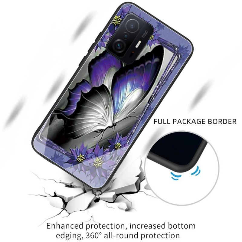 Coque Xiaomi 11T / 11T Pro Verre Trempé Papillon Violet