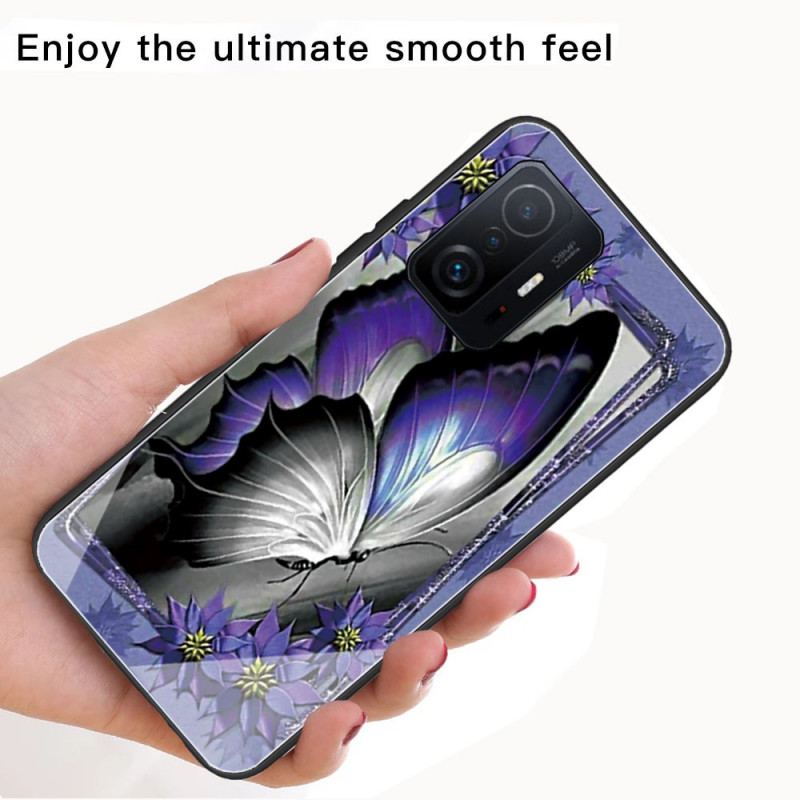 Coque Xiaomi 11T / 11T Pro Verre Trempé Papillon Violet