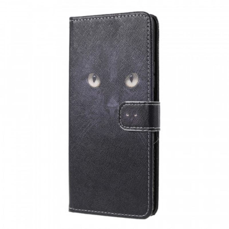 Housse Xiaomi 11T / 11T Pro Yeux de Chat Noir à Lanière