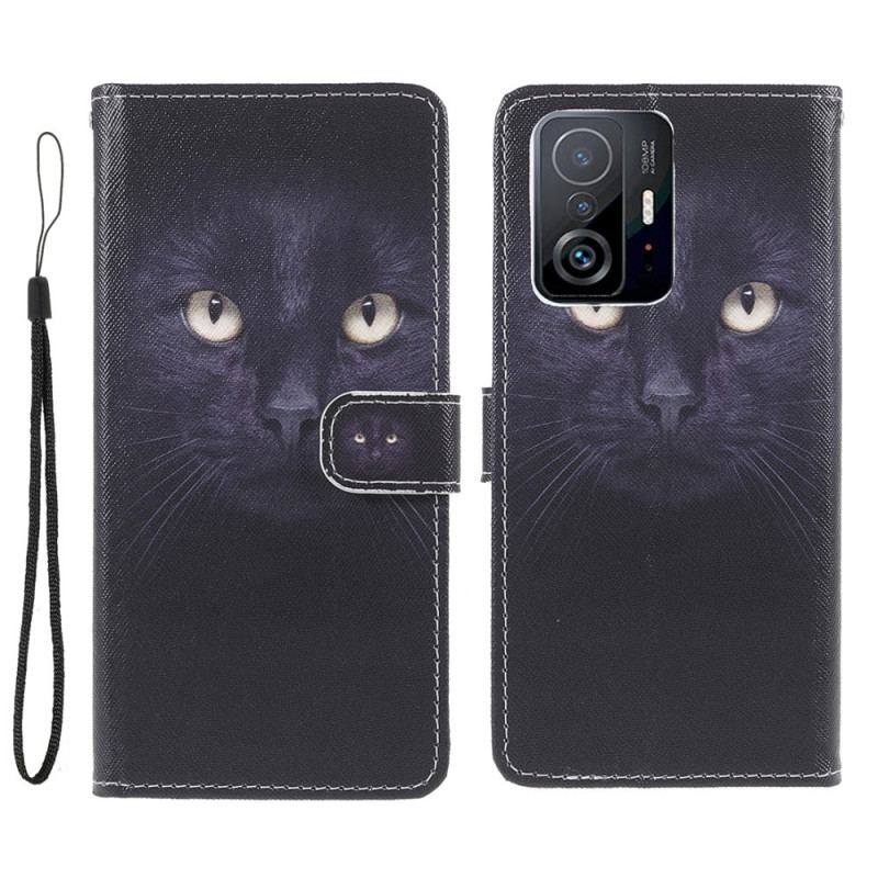 Housse Xiaomi 11T / 11T Pro Yeux de Chat Noir à Lanière