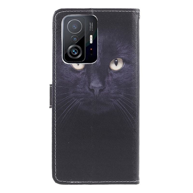 Housse Xiaomi 11T / 11T Pro Yeux de Chat Noir à Lanière