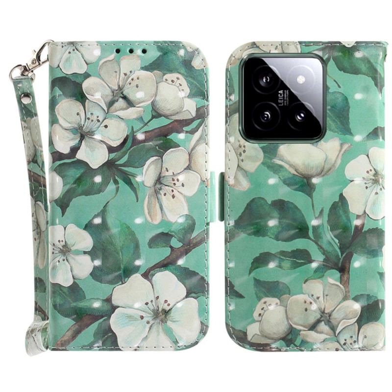 Housse Xiaomi 14 Fleurs Aquarelle à Lanière