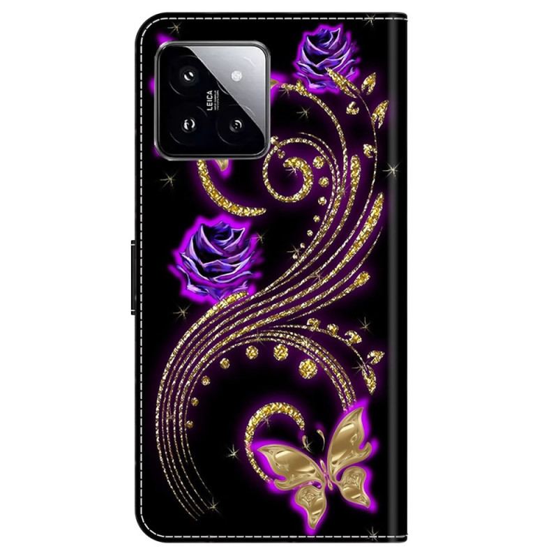 Housse Xiaomi 14 Fleurs violettes et Papillons