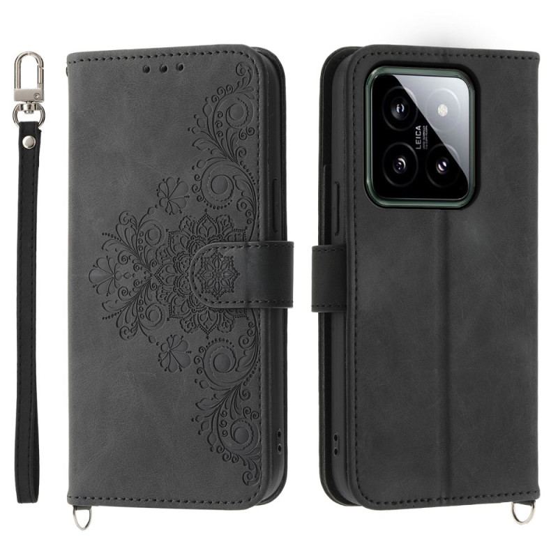 Housse Xiaomi 14 Motif Floral Lanière et Bandoulière