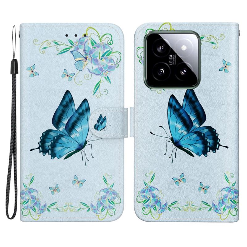 Housse Xiaomi 14 Papillon Bleu et Fleurs