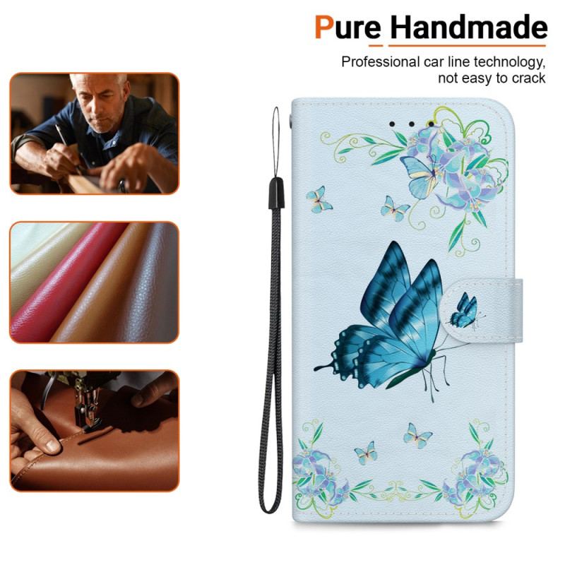 Housse Xiaomi 14 Papillon Bleu et Fleurs