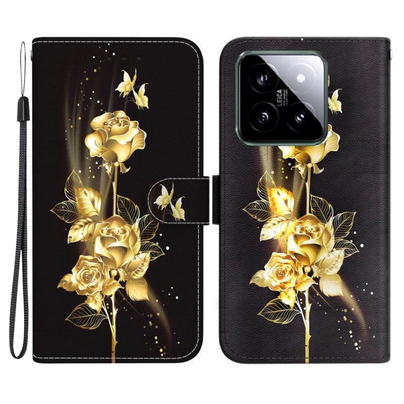 Housse Xiaomi 14 Papillons et Roses Doré