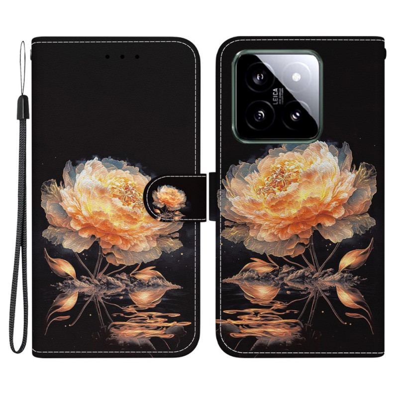 Housse Xiaomi 14 Pivoine Orange à Lanière