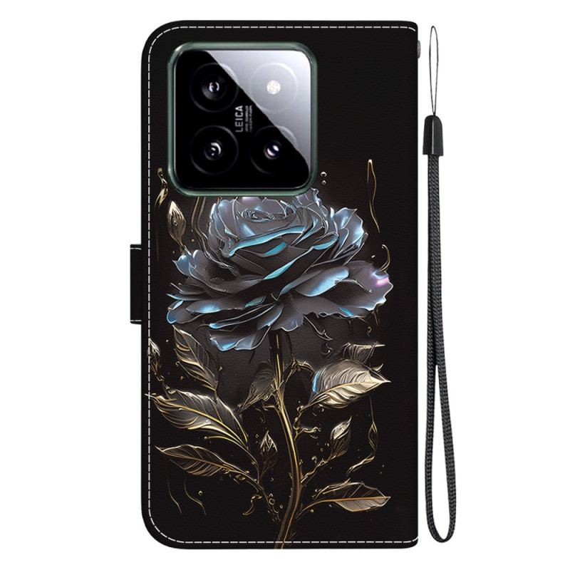 Housse Xiaomi 14 Rose Noire à Lanière