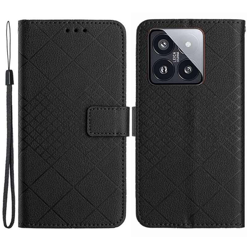 Housse Xiaomi 14 Texture Litchi Losanges à Lanière