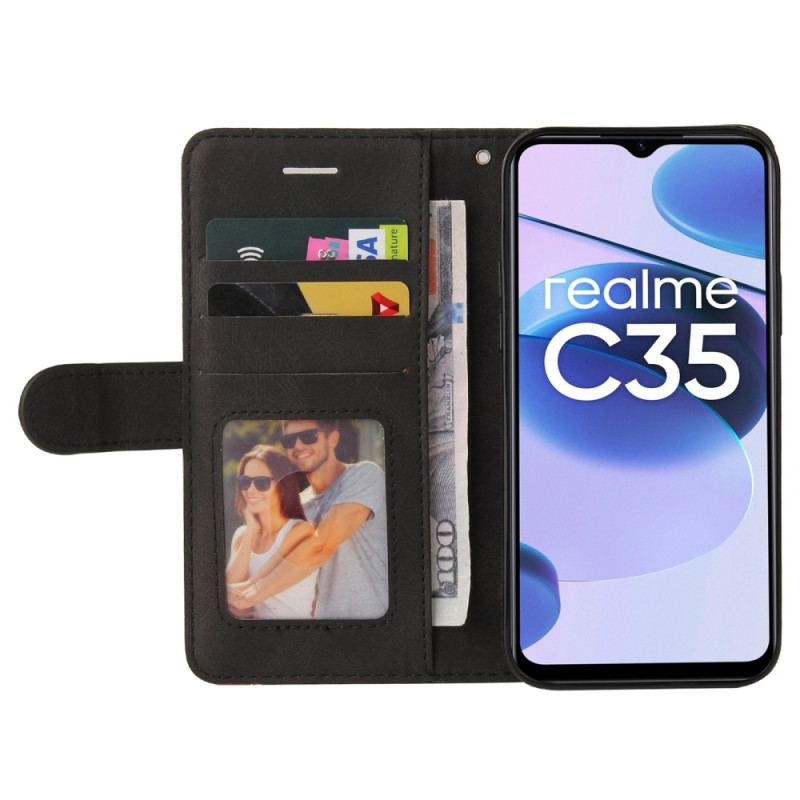 Housse Realme C35 Lignes Bicolore à Lanière