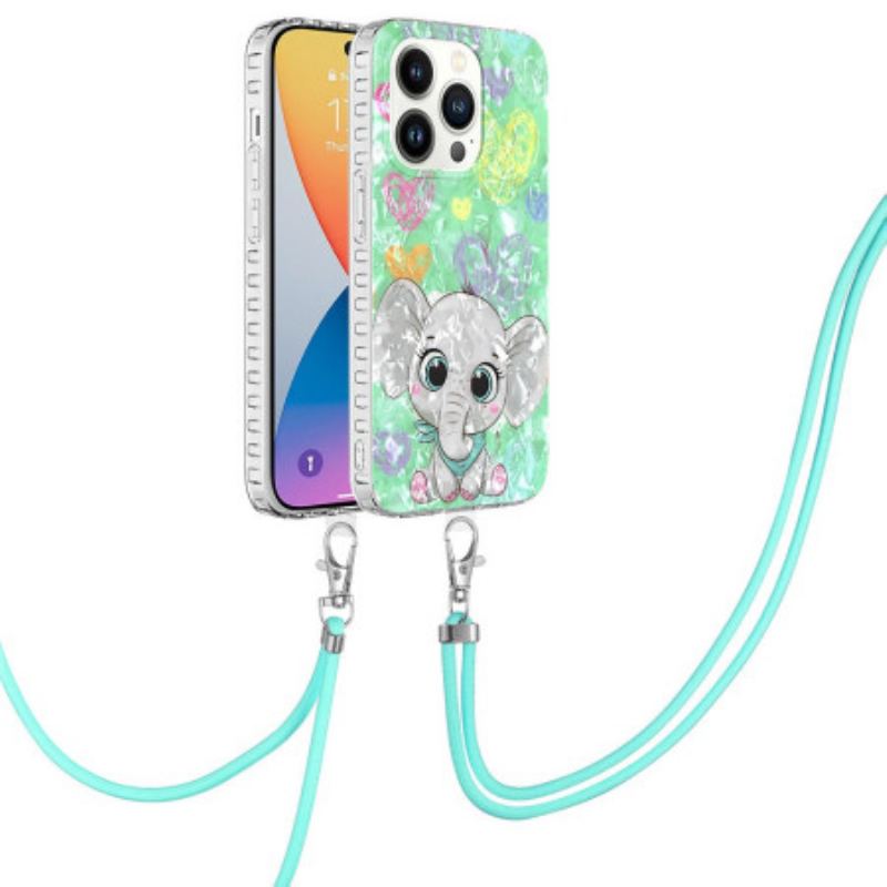 Coque iPhone 14 Pro à Cordon Éléphant Stylé