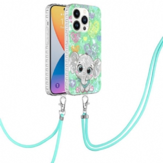 Coque iPhone 14 Pro à Cordon Éléphant Stylé