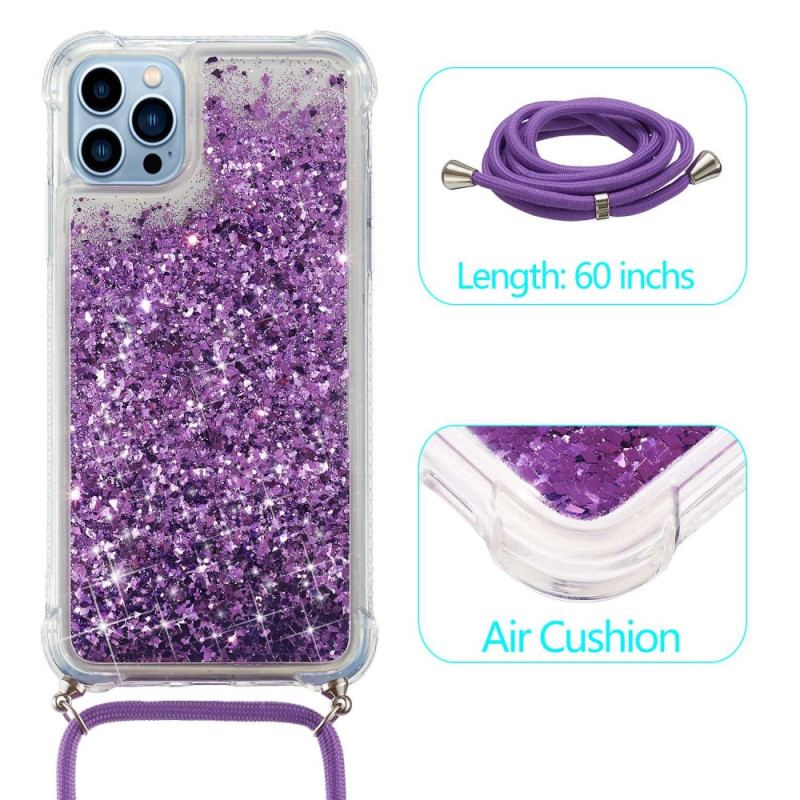 Coque iPhone 14 Pro à Cordon Paillettes Design