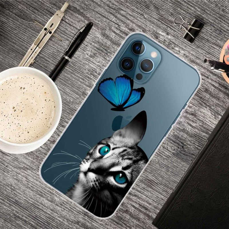 Coque iPhone 14 Pro Entre Chat et Papillon