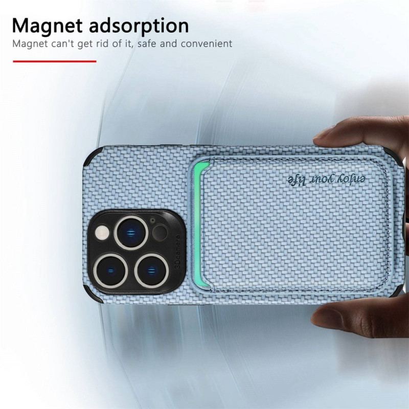 Coque iPhone 14 Pro Fibre de Carbone et Portefeuille Magnétique