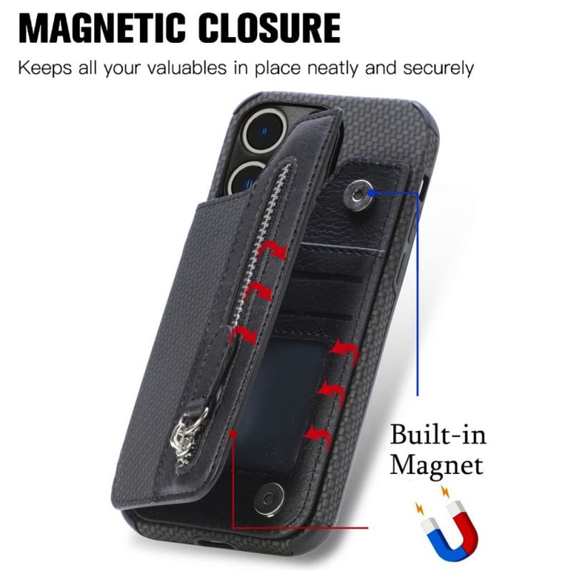 Coque iPhone 14 Pro Fibre Carbone Portefeuille et Support