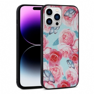 Coque iPhone 14 Pro Simili Cuir Florale