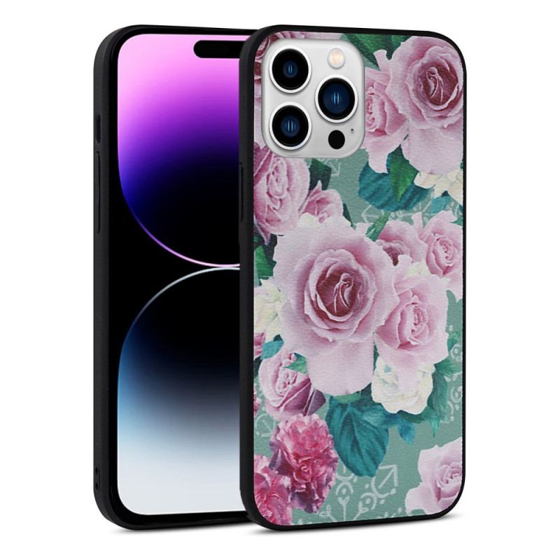 Coque iPhone 14 Pro Simili Cuir Florale