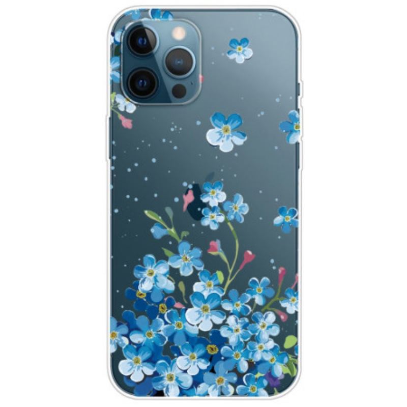 Coque iPhone 14 Pro Transparente Fleurs Bleues