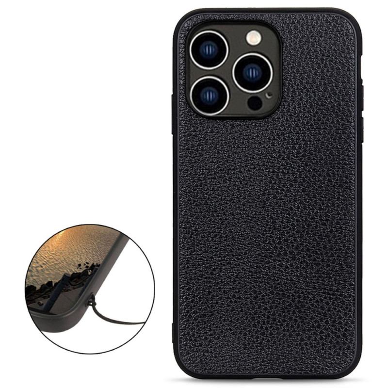 Coque iPhone 14 Pro Véritable Cuir Litchi