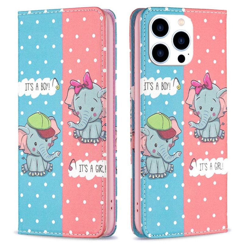 Flip Cover iPhone 14 Pro Bébés Éléphants