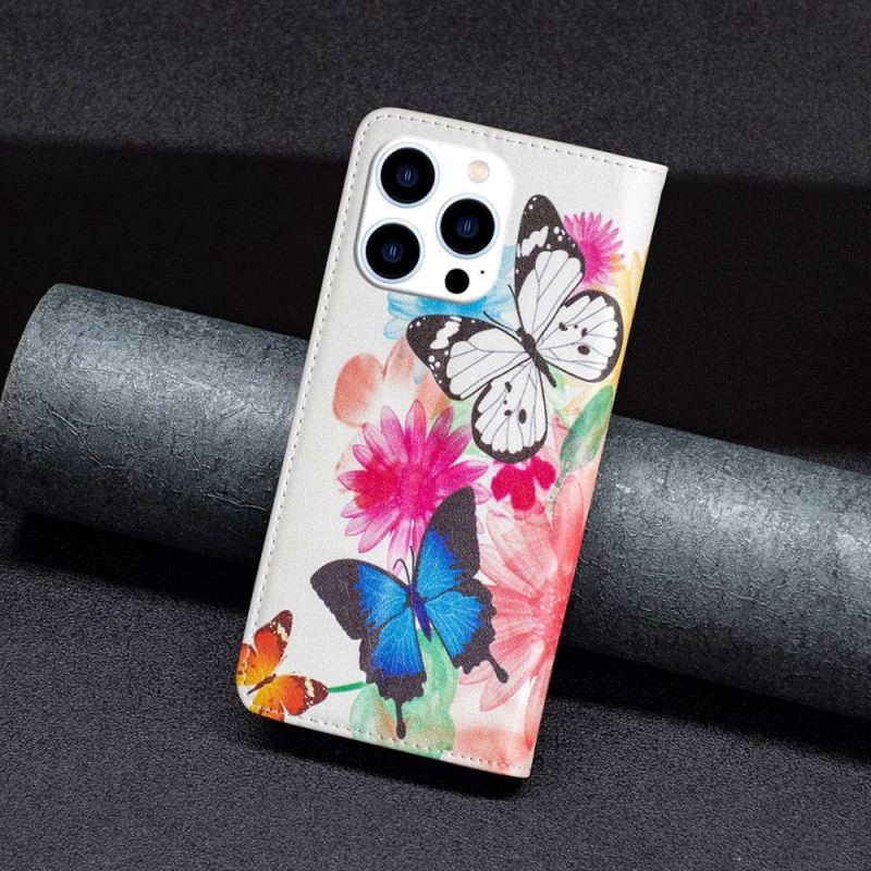 Flip Cover iPhone 14 Pro Papillons