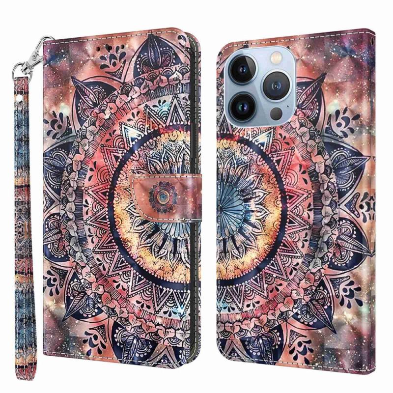 Housse iPhone 14 Pro Mandala Coloré à Lanière