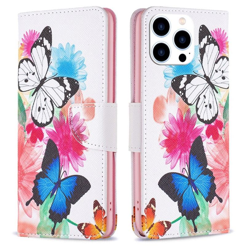 Housse iPhone 14 Pro Papillons Aquarelle