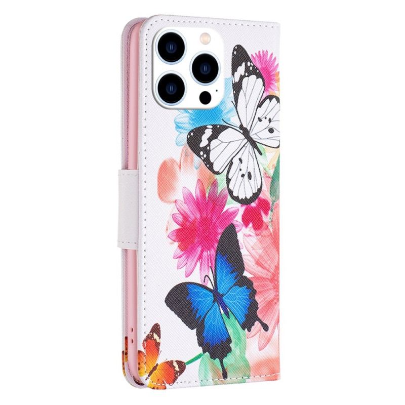 Housse iPhone 14 Pro Papillons Aquarelle