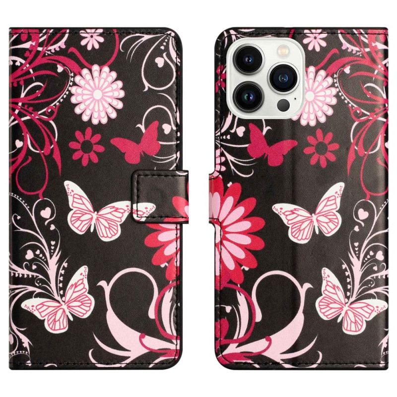 Housse iPhone 14 Pro Papillons Noirs et Blancs