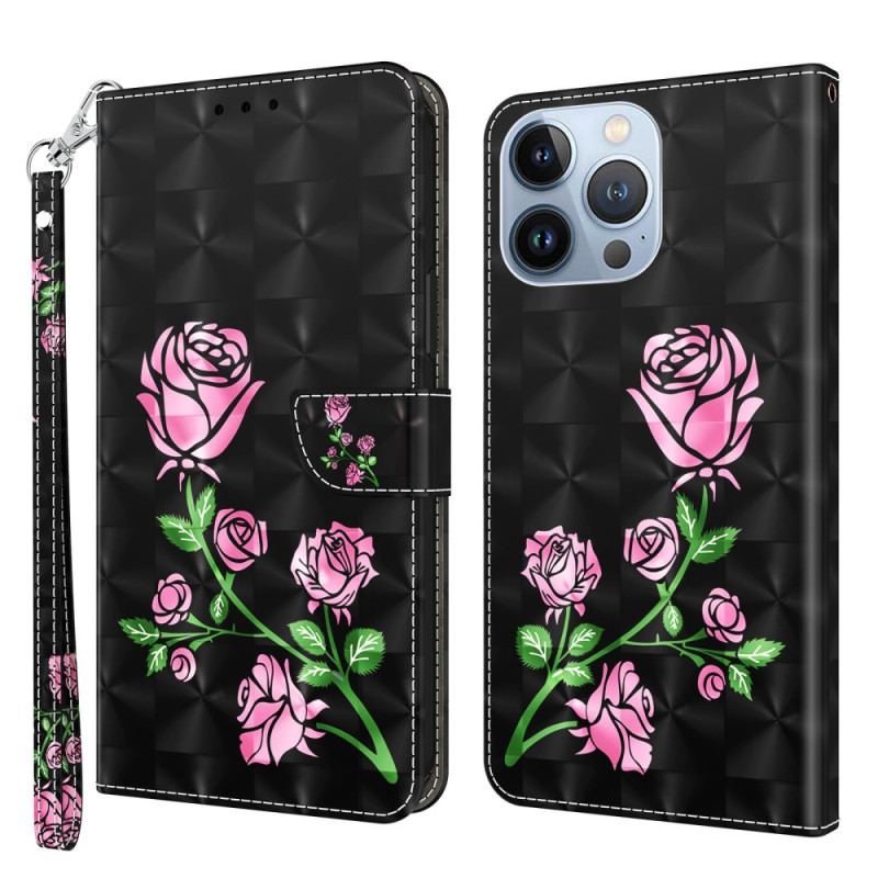 Housse iPhone 14 Pro Roses à Lanière