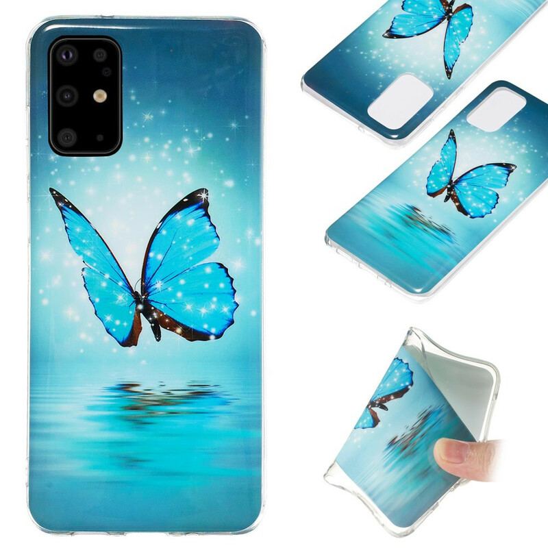 Coque Samsung Galaxy S20 Plus / S20 Plus 5G Papillon Bleu Fluorescente