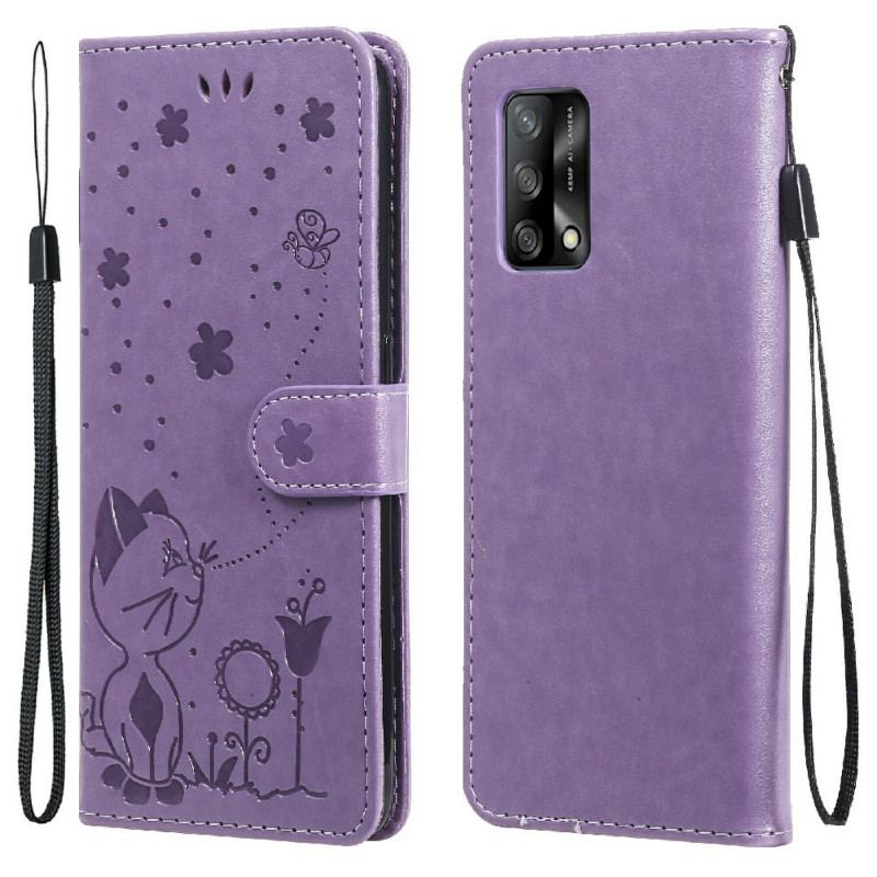 Housse Oppo A74 4G Chat et Abeille à Lanière