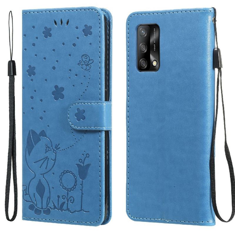 Housse Oppo A74 4G Chat et Abeille à Lanière