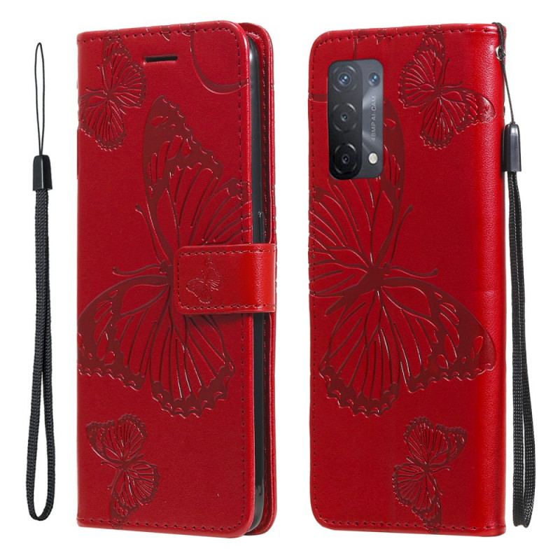 Housse Oppo A74 4G Papillons Géants à Lanière